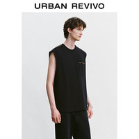 URBAN REVIVO 男装休闲撞色刺绣口袋宽松圆领背心 UML440098 正黑 XS