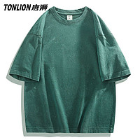 百亿补贴：TONLION 唐狮 狮夏季重磅水洗男士纯色T恤美式复古纯棉短袖宽松立体硬挺上衣