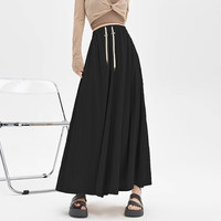 乌拓托腹裙裤无冰丝棉麻裤裙2024夏季薄款慵懒风山本裤显瘦休闲阔 黑色 2XL