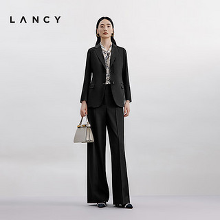 朗姿/LANCY2024秋季黑色亚麻高端西装外套女薄简约单排扣西服 夜幕黑色 2XL