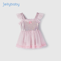 JELLYBABY【2024夏季上新】女童海边泳衣夏装中大童连体游泳衣抗菌儿童泳装 粉色 1