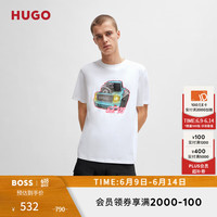 HUGO男士2024夏季汽车艺术印花宽松版型棉质T恤 100-白色 L