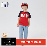 Gap 盖璞 男女幼童夏款拼色插肩袖LOGO纯棉短袖T恤595276儿童装上衣 红色拼接