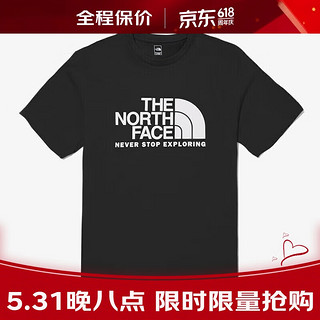 北面（The North Face）韩版经典LOGO短袖户外男女透气T恤休闲棉质圆领潮流半袖 NT7UN57A黑色 90(S)