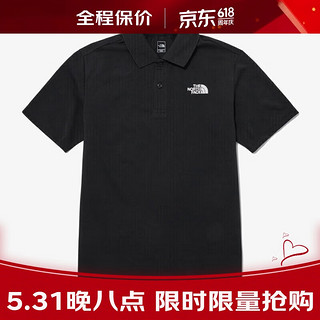 北面（The North Face）韩版经典POLO衫男户外休闲运动上衣透气潮流商务翻领T恤短袖 NT7PP02A黑色 105(XL)