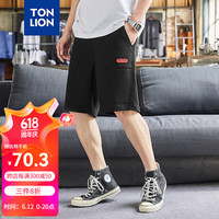 唐狮 TONLION2024针织贴标短裤男百搭简约休闲短裤TB 黑色
