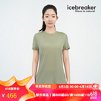 icebreaker100%纯美利奴羊毛女150 Tech Lite轻薄户外登山跑步短袖T恤 0A56Y8-A74-青苔 L