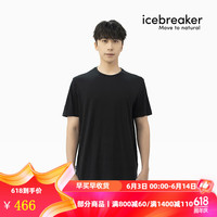 icebreaker 100%纯美丽奴羊毛男可机洗150 Tech lite户外徒步登山速干T恤 001-纯黑-亚版 M