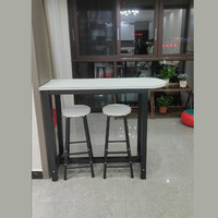 思臣岩板吧台桌椅简约现代家用客厅餐吧桌阳台隔断靠墙高脚桌椅组合 黑腿白板+雪山白岩板/一头半圆 套餐/桌长100宽40高100+2圆凳