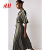 H&M HM 女装连衣裙2024夏季 新款垂感短袖腰部系带衬衫式中长裙1217576