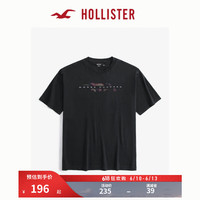 HOLLISTER24夏季新款美式情侣跑车宽松短款短袖T恤男女KI323-4118 黑色印花