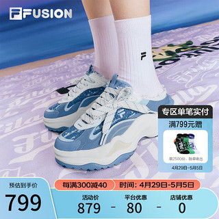 FILA FUSION斐乐女鞋老爹鞋2024夏硬糖2一脚蹬休闲厚底运动鞋 水洗蓝色/雪白-RS 36.5