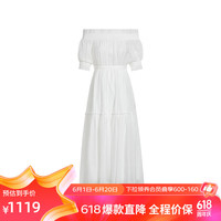 欧时力天丝雪纺一字领连衣裙2024新夏荷叶边收腰气质 白色 S