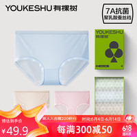 有棵树 YOUKESHU内裤女冰丝弱酸性7A抗菌裆凉感透气吸湿夏无痕短裤肤+粉+蓝L 柔肤+淡粉色+冰蓝