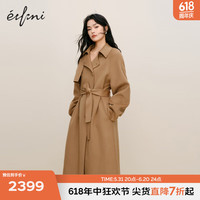 伊芙丽（eifini）【轻奢羊绒】伊芙丽风衣式设计感收腰双面羊绒大衣女 驼色 155/80A/S