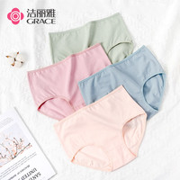 洁丽雅（grace）【舒适高腰 棉质亲肤】夏季4条装内裤女大码收腹提臀透气女士内裤 【中腰4条装】抹绿湖蓝豆沙肤色 M【80斤-90斤】