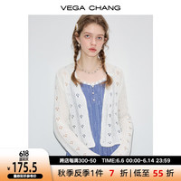 VEGA CHANG毛针织衫女2024年夏季新款设计感蕾丝花边缕空针织开衫 海盐白