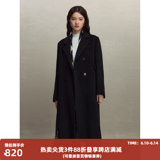 自巧（ZIQIAO）小个子正肩100%全羊毛双面呢大衣女毛呢西装外套 星空黑 5