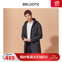 Brloote/巴鲁特毛呢大衣男宽松中长款连帽秋冬季时尚休闲毛呢子外套 深灰 165/88A