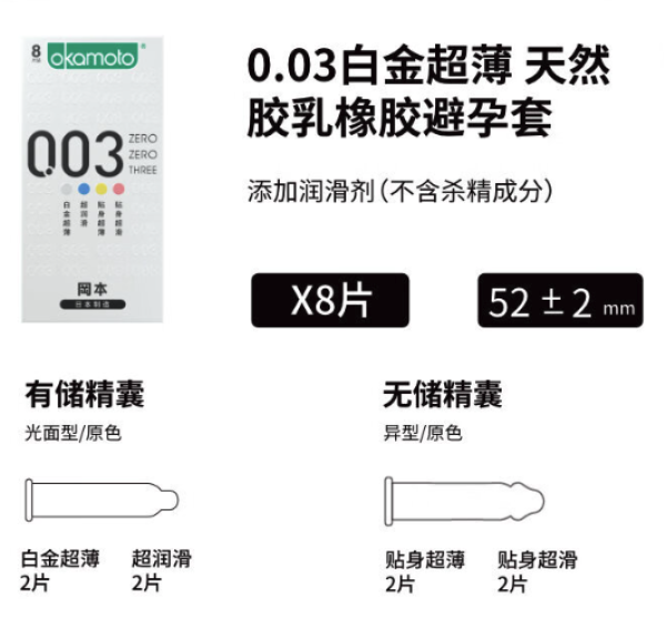 OKAMOTO 冈本 003四合一套装 8片(白金+超润滑+贴身+贴身超润滑)