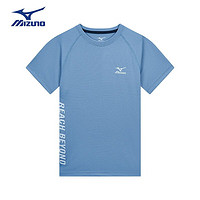 美津浓（MIZUNO）/Mizuno儿童夏季清新短袖上衣透气舒适休闲运动t恤 灰蓝色 140CM(65-75斤)