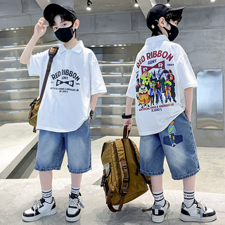 阿尔妮塔（Aernita）儿童装男童夏装套装2024新款中大童男孩衣服纯棉短袖两件套韩版潮150码建议身高1.4米