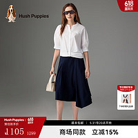 Hush Puppies暇步士女装夏季舒适微弹休闲短袖衬衫 泡沫白 S