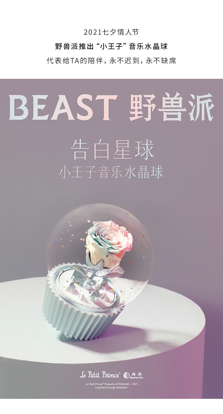 THE BEAST 野兽派小王子音乐水晶球永生花礼盒蓝色-告白星球【报价价格评测怎么样】-什么值得买