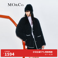 MO&Co.2023冬新品黑白撞边V领宽松中长款羊毛外套法式MBC4COTT11