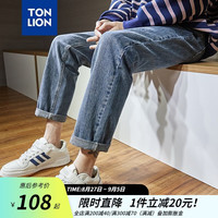 唐狮（TonLion）裤子男男士牛仔裤男衣多穿秋季港风潮牌宽松休闲直筒裤 中牛仔蓝/常规款 31 中牛仔蓝/无绒款/A款
