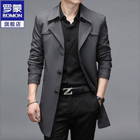 罗蒙风衣男中长款秋季商务休闲大衣男中青年帅气男士外套上衣服 深灰 170/M