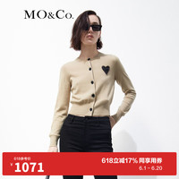 MO&Co.【绵羊毛×山羊绒】爱心刺绣欧根纱针织开衫毛衣上衣女 驼杏色-第2批 M/165
