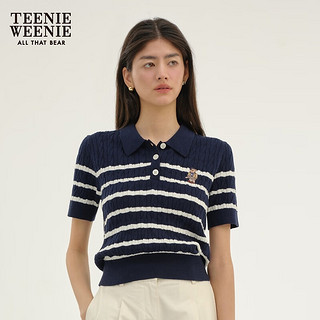 Teenie Weenie小熊2024年夏季短袖毛衣针织衫POLO领泡泡袖女装 藏青色 165/M