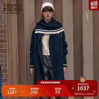Teenie Weenie小熊秋冬绵羊毛宽松长款带围脖毛呢外套女 藏青色 170/L