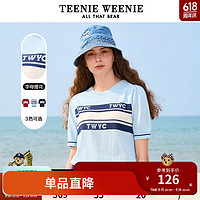 Teenie Weenie小熊圆领套头针织衫薄款短袖毛衣外穿上衣女夏季 浅蓝色 160/S