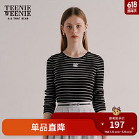 Teenie Weenie小熊春装学院风条纹内搭黑色打底衫毛衣针织衫上衣女 撞色 170/L