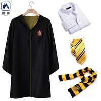 携鱼哈利波特的魔法袍学院服校服cos巫师赫敏拉文克劳风衣 赫奇帕奇4件套(风袍衬衣领带围巾) 儿童140【身高135-145】