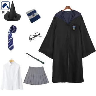 携鱼哈利波特的魔法袍学院服校服cos巫师赫敏拉文克劳风衣 拉文克劳8件套【女款】 儿童140【身高135-145】