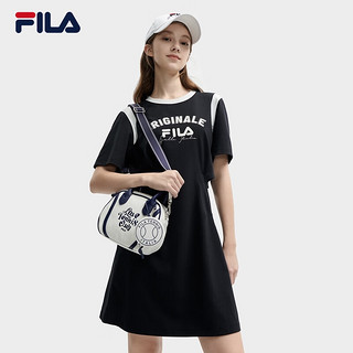 FILA 斐乐女子针织连衣裙2024夏季时尚舒适假两件收腰裙 正黑色-BK 170/88A/L