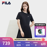 FILA 斐乐女子针织连衣裙2024夏时尚休闲基础防晒收腰裙 传奇蓝-NV 2XL