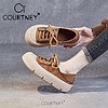 Courtney品牌牛皮大头女式板鞋2024年春秋季新款复古风系带手工厚底饼干鞋 土黄 35