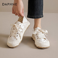DAPHNE 达芙妮 芙妮夏季薄款透气帆布鞋女2024新款一脚蹬半拖鞋百搭厚底小白鞋