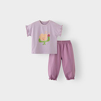BALIPIG 巴厘小猪 ALIPIG 巴厘小猪 女童短袖套装夏季薄款女宝宝甜美可爱两件套婴儿分体