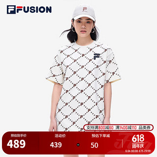 FILA FUSION斐乐潮牌女子连衣裙秋季新时尚裙子老花印花连衣裙 乳白色 170/88A/L