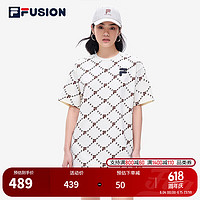 FILA FUSION斐乐潮牌女子连衣裙秋季新时尚裙子老花印花连衣裙 乳白色 165/84A/M