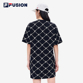 FILA FUSION斐乐潮牌女子连衣裙秋季新时尚裙子老花印花连衣裙 深黑 180/96A/XXL