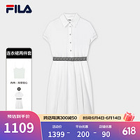 FILA Emerald斐乐女子梭织连衣裙2024夏季时尚休闲格子连衣裙 初雪白-WT 170/88A/L