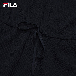 FILA Emerald斐乐女子梭织连衣裙2024夏季翻领不规则下摆裙子 浓墨蓝-NV 165/84A/M