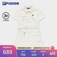 FILA FUSION斐乐潮牌女子梭织连衣裙2024夏季时尚干爽收腰裙 牧筠白-IV 160/80A/S