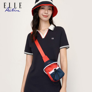 ELLE ACTIVE个性创意撞色LOGO轻便小挎包胸包小巧小容量时尚单肩包斜挎包女 红/蓝色
